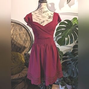 ModCloth Soieblu Wine Red Babydoll Mini Dress Size S